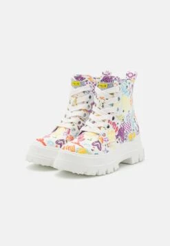 Buffalo Vegan Aspha Lace Up Hi - Platform Ankle Boots - White Graffiti -Stride Shop 3b6e8030f9e647a5b01cb98efcfad55b