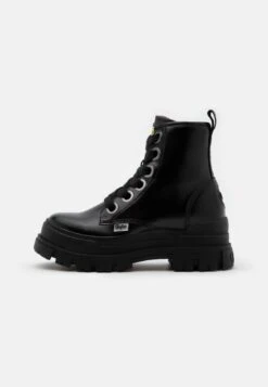Buffalo Vegan Aspha Lace Up Hi - Platform Ankle Boots - Black -Stride Shop 4cb05ffe8b71454ca59302422020027e