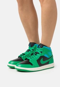 Air Jordan 1 Mid - High-Top Trainers - Black/Lucky Green/Aquatone/Sail