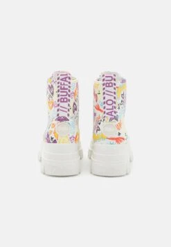Buffalo Vegan Aspha Lace Up Hi - Platform Ankle Boots - White Graffiti -Stride Shop 6b07426034b7441ba2a61b6759a94e47