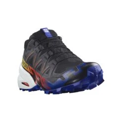 Salomon | Men's Speedcross 6 GTX Blue Fire Running Shoes - Black -Stride Shop L47202300 M Salomon Speedcross6GTXBlueFire frontside