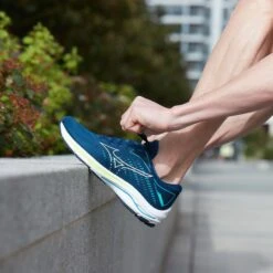 Mizuno | Men's Wave Rider 25 Running Shoes - Gibraltar Sea -Stride Shop M Mizuno waverider lifestyle