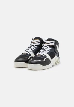 EA7 Emporio Armani New Basket Unisex - High-Top Trainers - Black/Bluenotte/Gold/White -Stride Shop ba324109ee0645c9a20adb56a0604f39