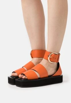 Oslo Ankle Strap- Platform Sandals - Vermillion Orange