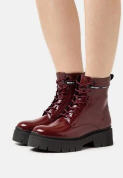 Hugo Kris Lace Bootie - Platform Ankle Boots - Dark Red